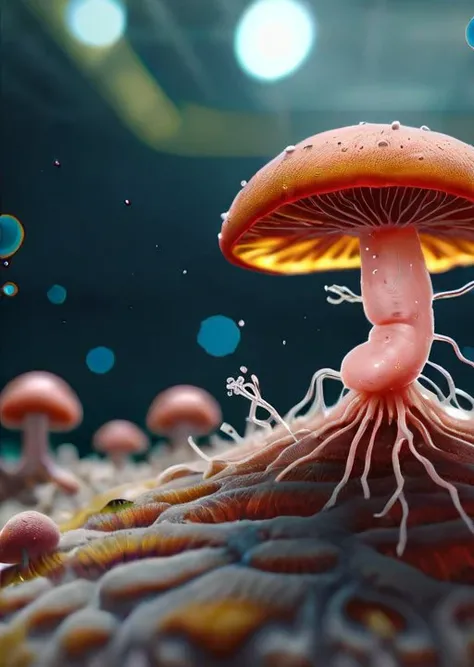 microcosm, under a microscope, spread of fungal disease, (masterpiece), (realistic), 8k, RAW photo, very wide shot, octane render, unreal engine, volumetrics dtx, (film grain, bokeh, blurry foreground)