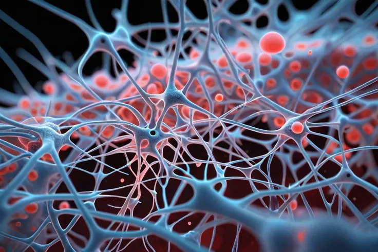 an image by Julie Mehretu of neurons viewed in a microscope, Trypophobia, (masterpiece), (realistic), 8k, RAW photo, very wide shot, octane render, unreal engine, volumetrics dtx, (film grain, bokeh, blurry foreground)