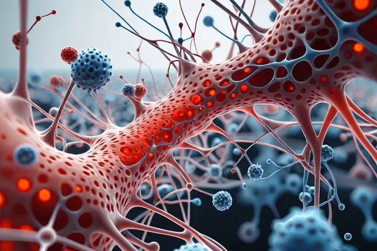 an image by Julie Mehretu of neurons viewed in a microscope, Trypophobia, (masterpiece), (realistic), 8k, RAW photo, very wide shot, octane render, unreal engine, volumetrics dtx, (film grain, bokeh, blurry foreground)