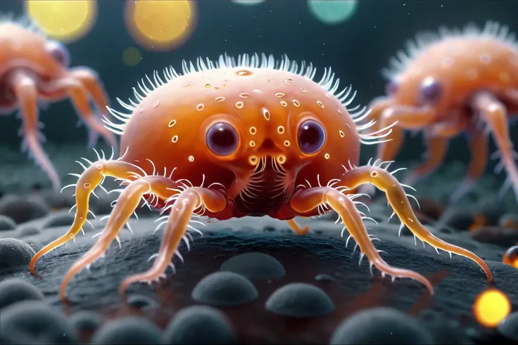 a microscopic creature, detailed, top view, hires, protozoa, (masterpiece), (realistic), 8k, RAW photo, very wide shot, octane render, unreal engine, volumetrics dtx, (film grain, bokeh, blurry foreground)