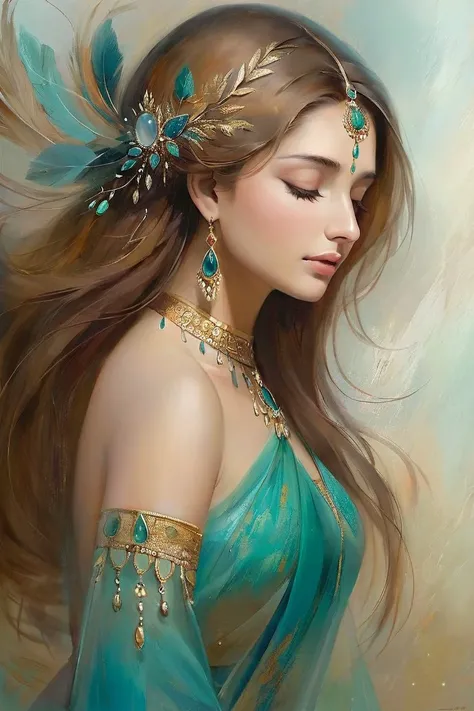 indian woman 25yo, Brown-haired head, a fall, Despair, sparkling, elegant and unique, gently swaying, mysterious and charming, realistic and abstract art, details, very realistic, beautiful and vital, dreamlike and surreal, delicate brush strokes and rich colors, beauty and mystery, unimaginable beauty,Ornate And Intricate, transparent, translucent, Agate material, jade material, BY Anne Bachelier