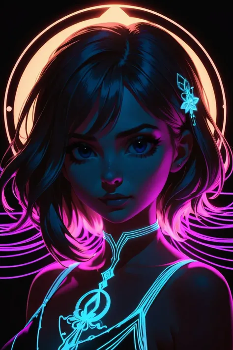 a girl with a neon hair and a necklace in her hand