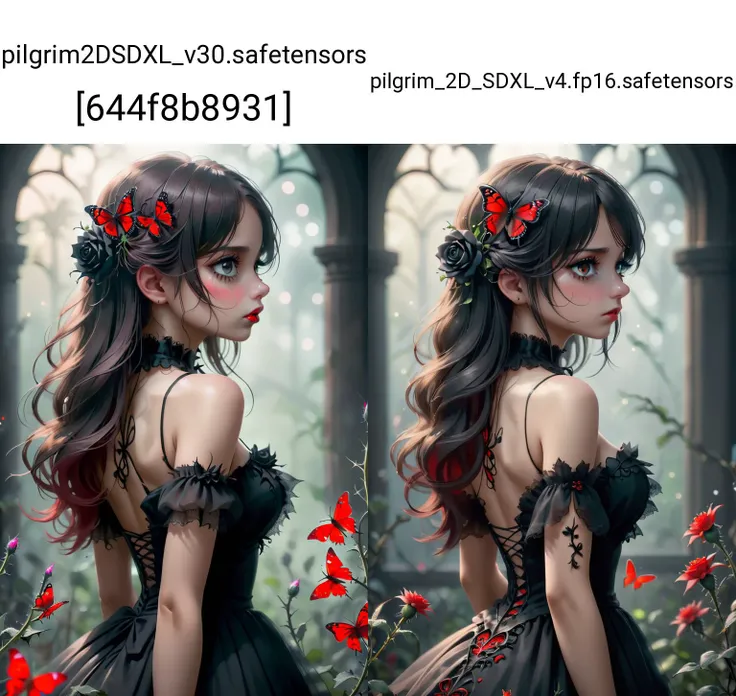 (score_9,score_8_up,score_7_up),year 2023,1girl,solo,red and black theme,strong picture,dark,upper body,side_face,sad,parted_lips,looking back,floating hair,black dress,bare shoulders,delicate and beautiful eye,gothic_ta,black rose,thistles and thorns,flora,fog,red butterfly,underlighting,bokeh,blurry background,strong visual impact,film lighting,from side, (masterpiece), (realistic), 8k, RAW photo, very wide shot, octane render, unreal engine, volumetrics dtx, (film grain, bokeh, blurry foreground)