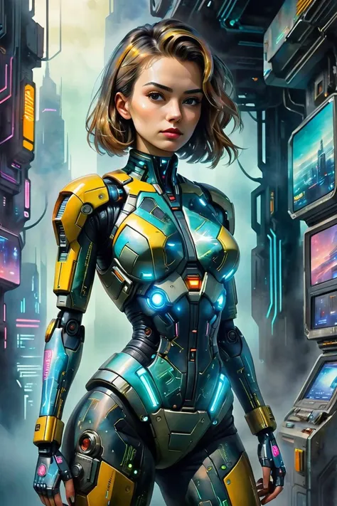 woman, (upperbody:1.4), holodrift, cyberbody, cablelink, dark abstract cyberpunk pattern in the background, fog, depth of field, retro-futurism, Hands in pockets pose <lora:Neon_Cyberpunk_SDXL:0.6>, masterpiece, best quality, ultra high res, (photorealistic, realistic:1.2), deep shadow, raw photo, watercolor sketch in artistic style, large strokes, finalized with ink, fine lines