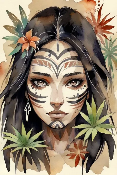 a painting of a woman with a face painted with flowers