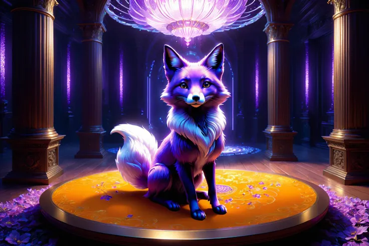 digital art, octan render, violet  lighting fox, offering a mysterious perspective, highly detailed, 8K, hyperrealistic, unreal engine, epic art, artwork, masterpiece