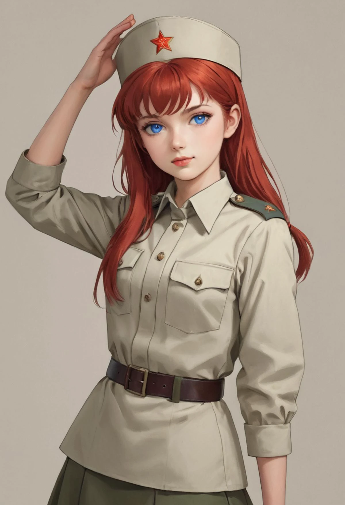 (((holds the flag of the USSR in his hands))), May 9, Victory Day,
us (long hair, red hair, low twintails, blue eyes,(petite build), small breasts, wide hips, short height) <lora:UlyanaPonyV1:0.65>
Soviet Military uniform, skirt, belt, garrison cap,(white uniform:1.4) <lora:Soviet_Military_Uniform:0.7>