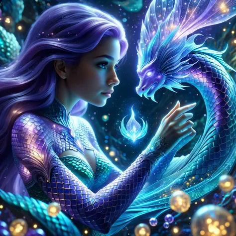 masterpiece, best quality, ultra_detailed, highres, absurdres, photography of 1girl, aquamancer, (mermaid:1.2), scales, (colorful:1.3), (spellcasting, arcane knowledge, empowering allies, elemental water magic:1.5), ethereal glowing runes, (underwater:1.2), sea plants, bioluminescence, futuristic, sci-fi, (intricate details, hyperdetailed:1.15), (ultrahigh resolution textures), bokeh, (volumetric, cinematic, dim blue) lighting, caustics, depth of field, <lora:EnvyScifiStreamlineXL01:0.25>, <lora:DonMM4g1cXL-v2.1-000010:0.7>