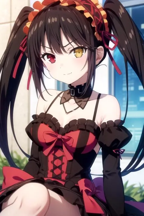 (((pixel-perfect, detail-perfect))), solo, 1girl, kurumi tokisaki, twintails, headband, dress, gothic, looking at viewer, smug