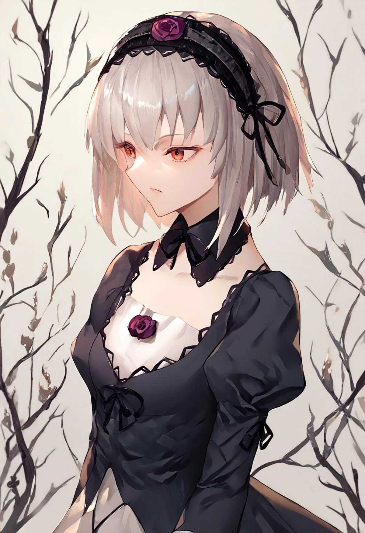 score_9, score_8_up, score_7_up, score_6_up, score_5_up, score_4_up, source_anime, 1girl,
suigintou, hairband, detached collar, dress,
masterpiece, best quality, very aesthetic, absurdres,
