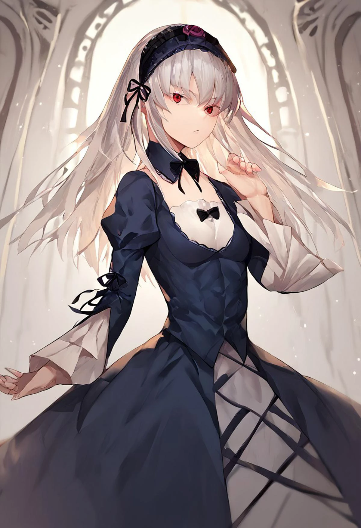 score_9, score_8_up, score_7_up, score_6_up, score_5_up, score_4_up, source_anime, 1girl,
suigintou, hairband, detached collar, dress,
masterpiece, best quality, very aesthetic, absurdres,