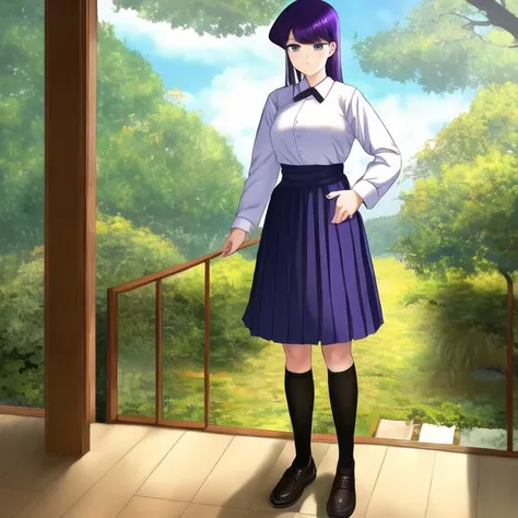 ((komi shouko)), ((komi_san)), masterpiece, ((standing)), komi-san_wa_komyushou_desu, ((maid_outfit)), [long_sleeved_shirt], ((black_apron)), ((white_blouse)), black_ribbon, pleated_skirt, sock_garters, black_stocking, frilly_petticoat, maid_headwear, cute_expression, blush