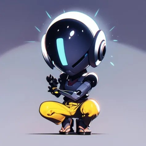 full body, chibi, <lora:Zenyatta:0.5> zen, omnic, robot, yellow pants, slanted eyes, sandals, <lora:REZ:0.8>