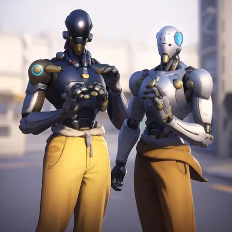 <lora:Zenyatta:0.7> , omnic, robot, yellow pants, standing, <lora:OverwatchTech-28:0.8> owtech, scifi, stylized 3d, zenyatta \(overwatch\), cowboy hat, floating orbs