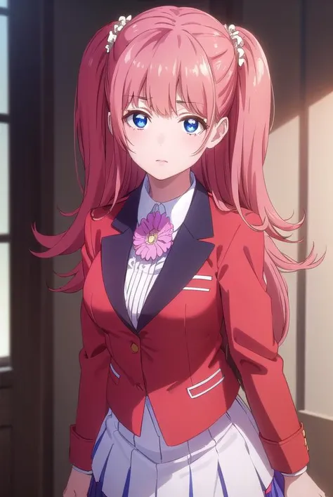 yumemiyumemite, <lora:yumemi yumemite s2-lora-nochekaiser:1>,
yumemi yumemite, long hair, blue eyes, very long hair, pink hair, two side up,
BREAK skirt, shirt, school uniform, jacket, white shirt, pleated skirt, collared shirt, black skirt, blazer, (red jacket:1.5),
BREAK indoors, classroom,
BREAK looking at viewer, (cowboy shot:1.5),
BREAK <lyco:GoodHands-beta2:1>, (masterpiece:1.2), best quality, high resolution, unity 8k wallpaper, (illustration:0.8), (beautiful detailed eyes:1.6), extremely detailed face, perfect lighting, extremely detailed CG, (perfect hands, perfect anatomy),