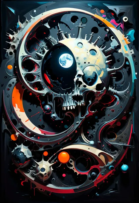 daring,dark mode,gothic,Stylistically diverse painting,((create a new and unique visual experience)),((BOOMððð)),complex expressions! abstract details,distinctive visuals,((Quirky)),Intricate,<lora:xl_more_art-full_v1:0.8>,uraniumtech ,<lora:TechPunkAIv2Pruned:0.8>,LunarPunkAI