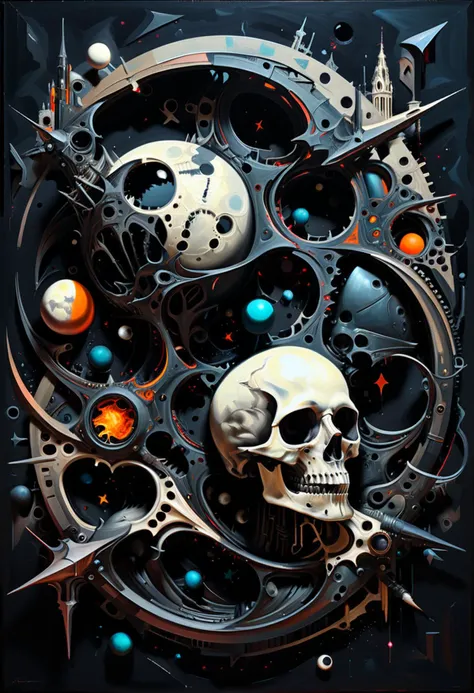daring,dark mode,gothic,Stylistically diverse painting,((create a new and unique visual experience)),((BOOMððð)),complex expressions! abstract details,distinctive visuals,((Quirky)),Intricate,<lora:xl_more_art-full_v1:0.8>,uraniumtech ,<lora:TechPunkAIv2Pruned:0.8>,LunarPunkAI