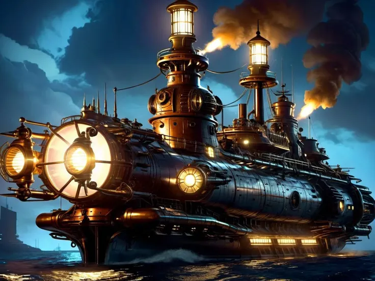 <lora:TechPunkAI:.7> GasLampFantasyAI,DieselPunkAI battleship (Highly detailed, amazing retro-futuristic setting), (Shiny Impressive lighting), (Ultra Realistic, High quality, Highly detailed, Sharp focus, 8K UHD, Art photography), (trending on artstation)
