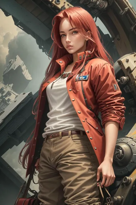((best quality)), ((masterpiece)), (detailed),(high-resolution:1.2),spaceship background
1girl, Glace, long hair, red hair, long red jacket, brown pant