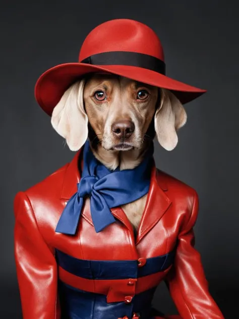 fashion photography of a dog lady gaga, <lora:William_Wegman:1>