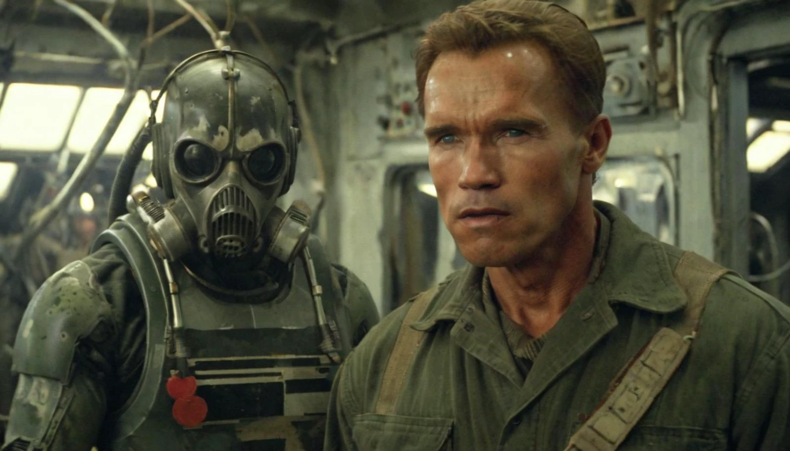 cinematic film still A new remake of the film A Few Good Men featuring new characters grbtw artstyle. they have arrived to take over the earth, but( arnold person:2) fights back with the unconventional weaponry of a flaming Floppy disk drives. cinematic, 4k, hdri lighting, award-winning, atmospheric, gritty, volumetric fog, dramatic lighting , explosion artstyle <lora:Explosion Artstyle - Trigger is Explosion Artstyle:1> <lora:Arnold Schwarzenegger 90s - (Trigger is Arnold Person) - Civitai:1.4> <lora:SDXL Grab-Bag-2 - Gasmask Guys - Trigger is grbtw artstyle:1>, cinematique. cinematic film still, cinemascope, film, Dark, 800mm lens, cinematic, matte, Cinematic, moody lighting, shallow depth of field, vignette, highly detailed, high budget Hollywood film, bokeh, cinemascope, moody, epic, gorgeous, film grain