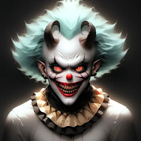 Clown demon, inspired from pennywise from the IT, grotesque, horrifying, eerie, intricate, dark circus aesthetic, scarypunk, horrorcore, demoncore, masterpiece, anime style, spine chilling, hyperdetailed, photorealistic, dynamic lighting, inspired by pinterest art and nijijourney, niji style, best quality