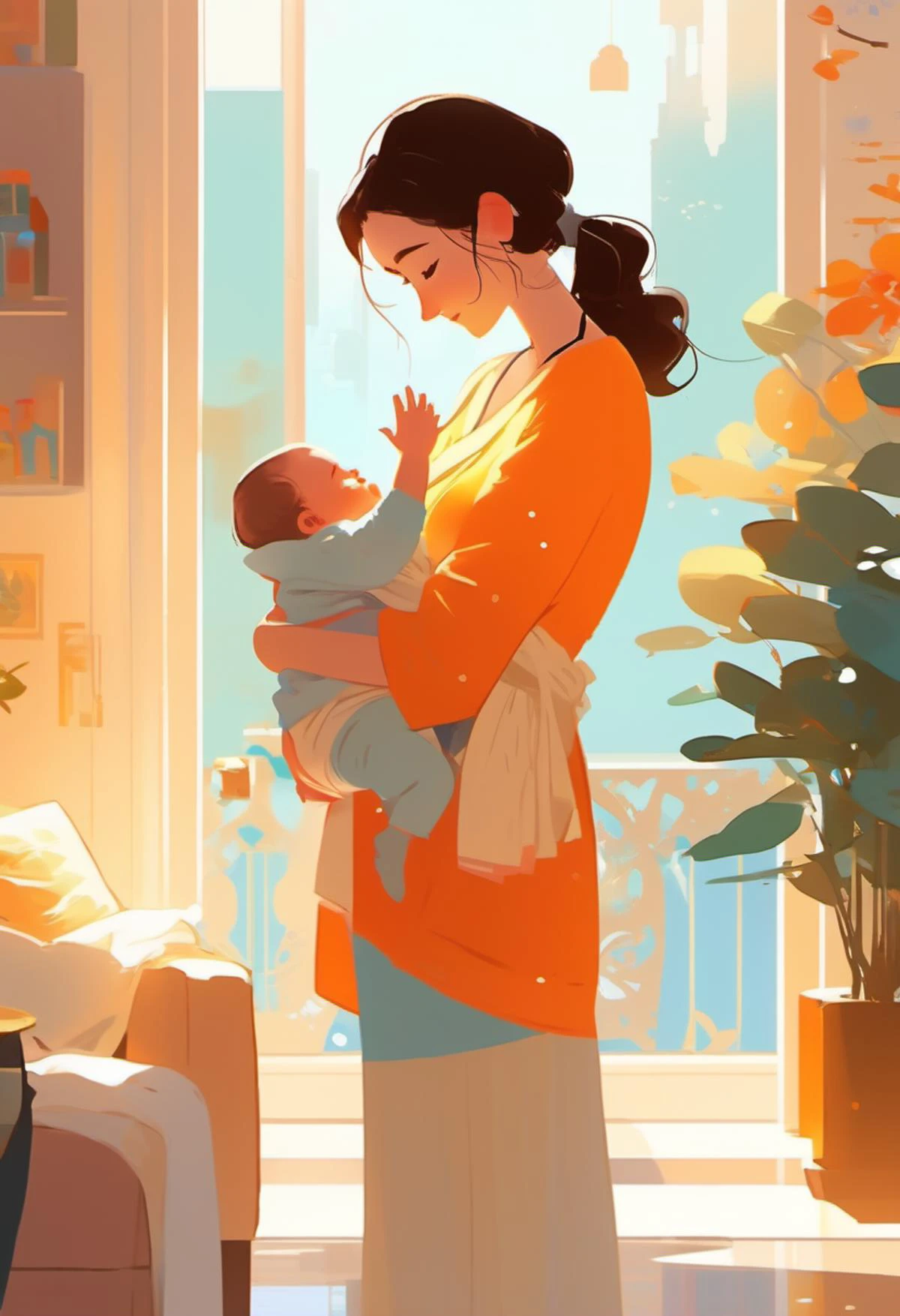 Mother cradling a , art by Pascal Campion, art by Atey Ghailan, art by Joelle Jones style