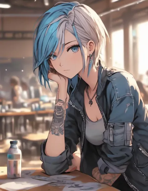 (((masterpiece))) , (((best quality))) , anime style, 2d, well-built charming 1girl, solo, lovely 1girl, beautiful gorgeous Chloe Price, she has Shaved sides hair, key visual,