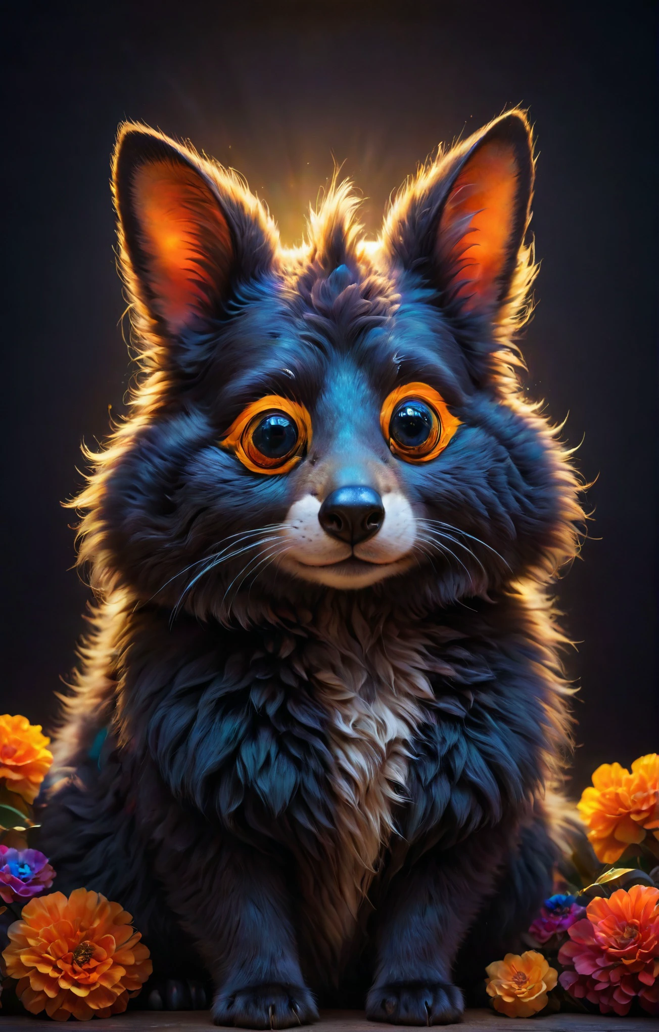 Caricature of (fluffy animal portrait), Baroque aesthetics, vivid colors, stunning background. dark and moody, a mesmerizing blend of light and shadow. masterpiece, absurdres, intricate details <lora:cute_fluffy_sdxl:0.8>, exaggerated, comical, caricature