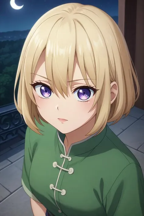 score_9, score_8_up, score_7_up, source_anime, rating_safe, intricate details, , looking at viewer, , 1girl, solo, <lora:sachi_umino_pony:0.9>, sachi_umino, blonde hair, purple eyes, short hair, bangs, hair between eyes, from above, great wall of china, night, crescent moon, hands on hips, distracted, aloof, oblivious, , <lora:sdxl_lightning_8step_lora:1>