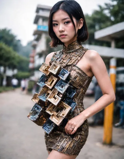 <lora:bmth-000007:0.8>asian girl wearing dress made out of bmth