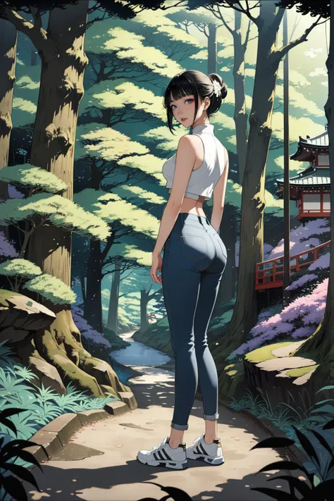 masterpiece, amazing quality, best quality, high resolution, 4K, 8K, UHD,
Ukiyoe art styles, by rella, by Yoneyama Mai, by ShunkÅsai HokushÅ«
1girl, solo, High waisted jeans, crop top, and white sneakers., stylish, Sightseeing in Osaka, in an enchanted woodland, jealous,
from side,
<lora:Rella:0.3>, <lora:YoneyamaMai:0.3>,