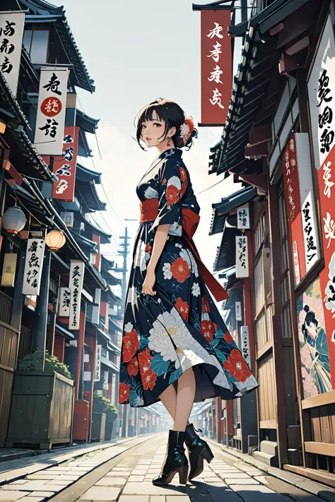 masterpiece, amazing quality, best quality, high resolution, 4K, 8K, UHD, 
Ukiyoe art styles, by rella, by Yoneyama Mai, by Utagawa Kunisada III
1girl,  Floral dress and ankle boots, stylish,  modeling pose, Sightseeing in Osaka,
cinematic angle, from side,
<lora:Rella:0.4>, <lora:YoneyamaMai:0.3>,