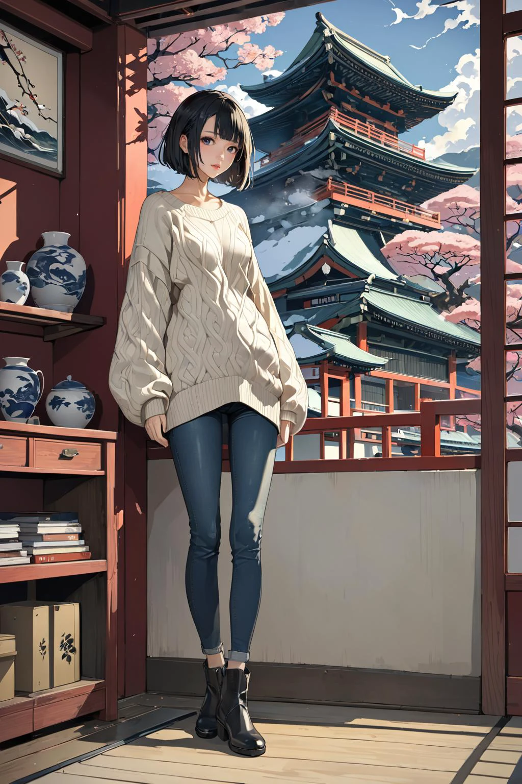 masterpiece, amazing quality, best quality, high resolution, 4K, 8K, UHD,
Ukiyoe art styles, by rella, by Yoneyama Mai, by Bertha Lum
1girl, Skinny jeans, oversized sweater, and ankle boots.,
<lora:Rella:0.3>, <lora:YoneyamaMai:0.3>,