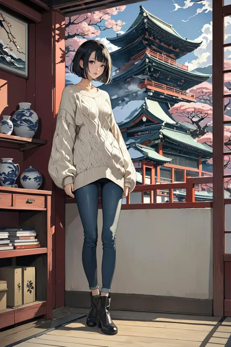 masterpiece, amazing quality, best quality, high resolution, 4K, 8K, UHD, 
Ukiyoe art styles, by rella, by Yoneyama Mai, by Bertha Lum
1girl,  Skinny jeans, oversized sweater, and ankle boots., 
<lora:Rella:0.3>, <lora:YoneyamaMai:0.3>,