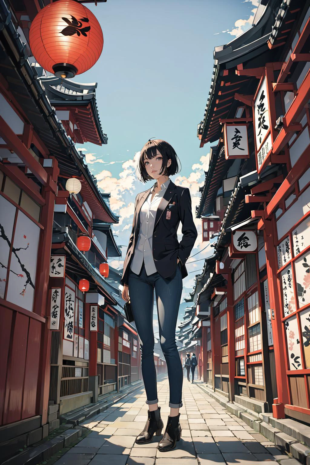masterpiece, amazing quality, best quality, high resolution, 4K, 8K, UHD,
Ukiyoe art styles, by rella, by Yoneyama Mai, by Ryusai Shigeharu
1girl, Boyfriend blazer, skinny jeans, and ankle boots., stylish, Sightseeing in Japan,
cinematic angle, dynamic angle,
<lora:Rella:0.4>, <lora:YoneyamaMai:0.3>,