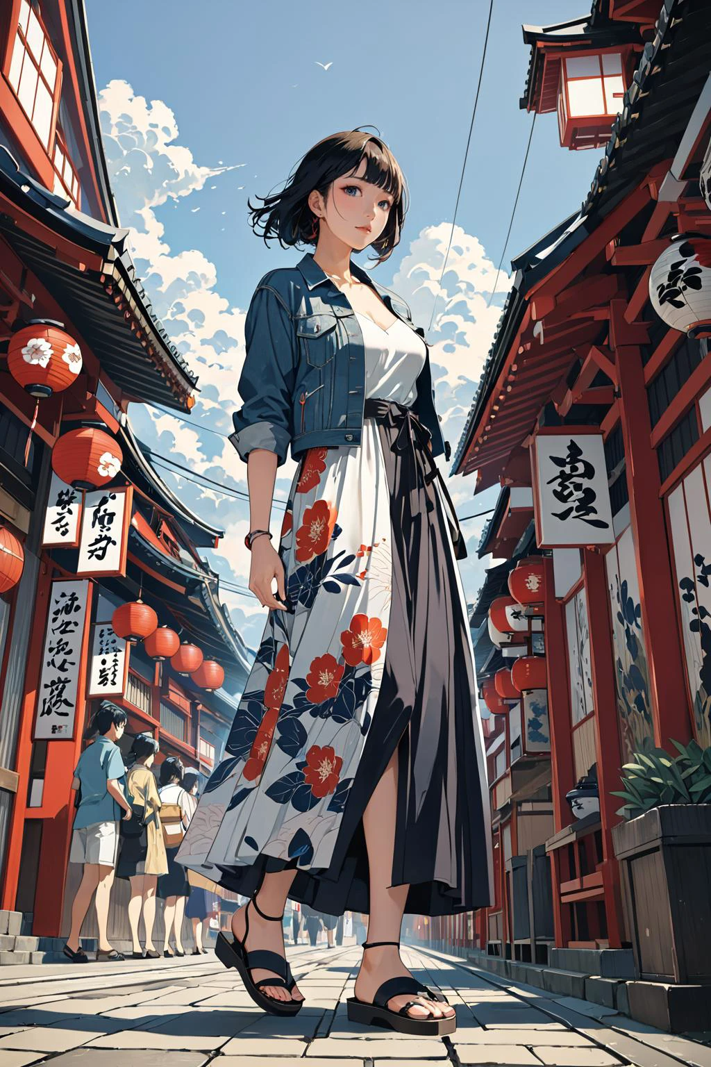 masterpiece, amazing quality, best quality, high resolution, 4K, 8K, UHD,
Ukiyoe art styles, by rella, by Yoneyama Mai, by Katsukawa ShunkÅ I
1girl, Maxi dress, denim jacket, and strappy sandals., stylish, Sightseeing in Japan,
cinematic angle, close up,
<lora:Rella:0.3>, <lora:YoneyamaMai:0.3>,