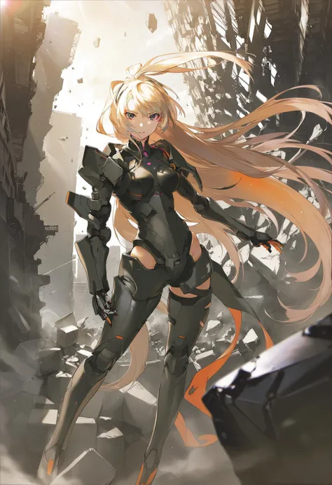 by maimuro, by rella,  by yoneyama mai, by_nironiro, by Chris Foss,
super fine concept art, inventive character and mecha designs, tnstyle,
[mecha:1girl:0.3], mecha musume, mechanical arms, mechanical legs, Tactical soldiers, beautiful mechanics, hard surface, powered armor, elaborately designed amor, glowing armor, turret walker,
detailed beautiful face, black eyes, detailed long hair, medium breast, serious face,
hold a gun and take aim,
kung fu pose,
city, rubble ruins, highly detailed background,
cinematic angle,
beautiful, ultra detailed, extremely detailed CG, unreal engine, beautiful color,  colorful minimalism, sharp image quality, crisp detail, crisp edges, fine texture, detailed rendering,
in the style of futuristic cyberpunk, hyper-realistic mechanical illustrations, majestic composition,  textured illustrations, staining,  high contrast,
masterpiece, (amazing quality:1.5), best quality, high resolution, 4K, 8K, UHD, 
<lora:Rella:0.3>, <lora:YoneyamaMai:0.2>, <lora:Tsutomu_Nihei_OaN_Style:0.6>, <lora:add-detail-xl:0.5>,  <lora:artfullyinsect_-_v1:0.3>, <lora:IOS_Iridescent_opal_style:0.2>,