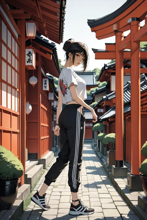masterpiece, amazing quality, best quality, high resolution, 4K, 8K, UHD,
Ukiyoe art styles, by rella, by Yoneyama Mai, by Torii Kiyotsune
1girl, solo, Cropped t-shirt, jogger pants, and sneakers, stylish, Sightseeing in Kyoto, in a courtyard, impatient,
from side,
<lora:Rella:0.3>, <lora:YoneyamaMai:0.3>,