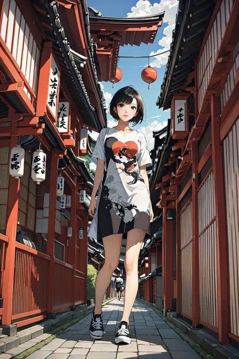 masterpiece, amazing quality, best quality, high resolution, 4K, 8K, UHD,
Ukiyoe art styles, by rella, by Yoneyama Mai, by Utagawa Shigenobu
1girl, T-shirt dress and sneakers, stylish, relaxed pose, Sightseeing in Kyoto,
cinematic angle, perspective from below,
<lora:Rella:0.4>, <lora:YoneyamaMai:0.3>,