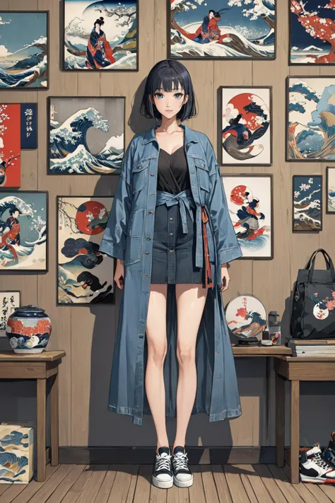 masterpiece, amazing quality, best quality, high resolution, 4K, 8K, UHD, 
Ukiyoe art styles, by rella, by Yoneyama Mai, by Kawamata Tsuneyuki
1girl,  Wrap dress, denim jacket, and sneakers., 
<lora:Rella:0.3>, <lora:YoneyamaMai:0.3>,