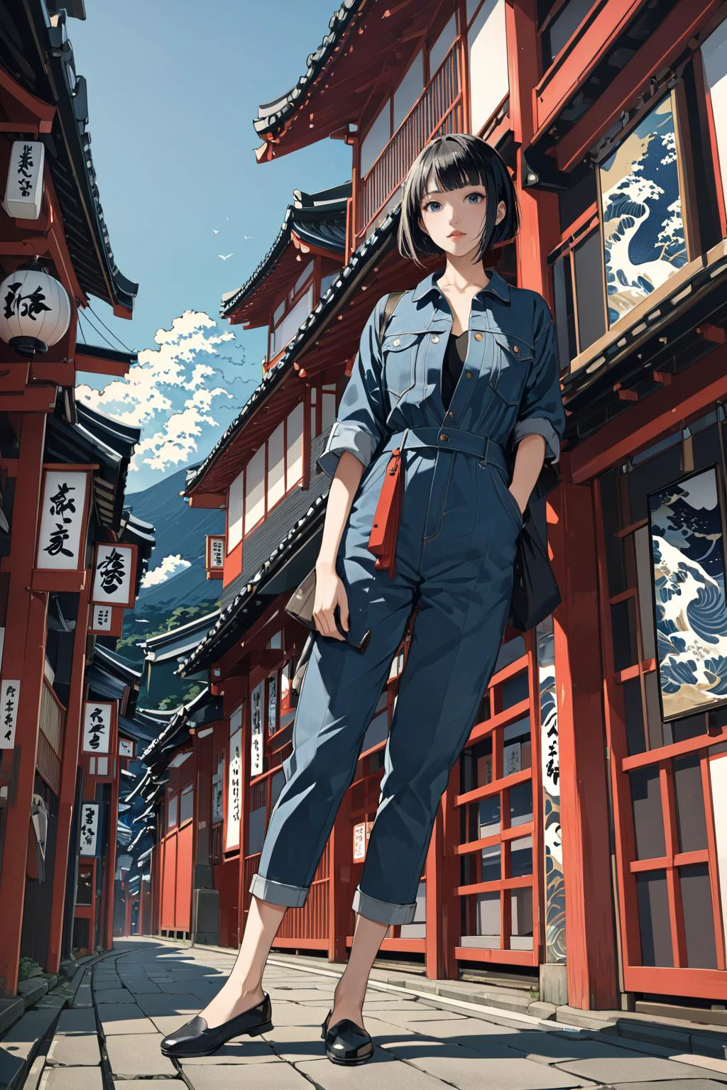 masterpiece, amazing quality, best quality, high resolution, 4K, 8K, UHD,
Ukiyoe art styles, by rella, by Yoneyama Mai, by EishÅsai ChÅki
1girl, Jumpsuit, denim jacket, and flats., stylish, Sightseeing in Japan,
cinematic angle, close up,
<lora:Rella:0.3>, <lora:YoneyamaMai:0.3>,