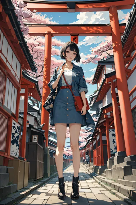 masterpiece, amazing quality, best quality, high resolution, 4K, 8K, UHD, 
Ukiyoe art styles, by rella, by Yoneyama Mai, by Torii Kiyonobu I
1girl,  Knit dress, denim jacket, and ankle boots., stylish, Sightseeing in Japan,
cinematic angle, perspective from below,
<lora:Rella:0.4>, <lora:YoneyamaMai:0.3>,