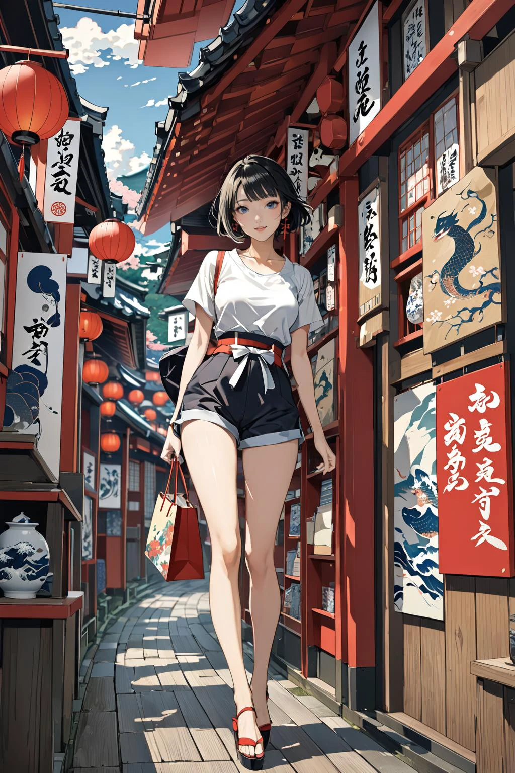 masterpiece, amazing quality, best quality, high resolution, 4K, 8K, UHD,
Ukiyoe art styles, by rella, by Yoneyama Mai, by Kanbun Master
1girl, Paperbag waist shorts, fitted top, and wedges., stylish, Sightseeing in Japan,
<lora:Rella:0.3>, <lora:YoneyamaMai:0.3>,