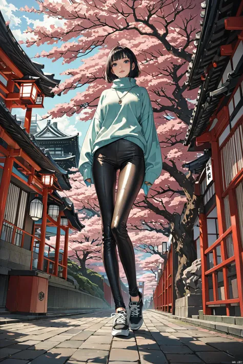 masterpiece, amazing quality, best quality, high resolution, 4K, 8K, UHD, 
Ukiyoe art styles, by rella, by Yoneyama Mai, by Roy Ragle
1girl,  Leather leggings, oversized sweater, and sneakers., stylish, Sightseeing in Japan,
cinematic angle, perspective from below,
<lora:Rella:0.4>, <lora:YoneyamaMai:0.3>,