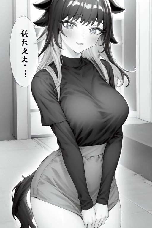 1girl, panel, cow girl, grayscale, monochrome