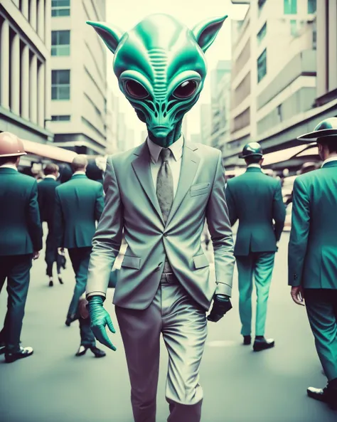 a man in a suit and tie walking down a street