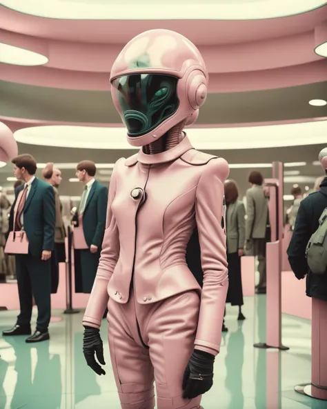 a person in a pink suit and a pink helmet