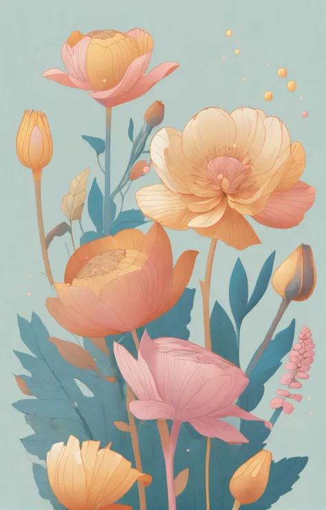 soft pastel-hued colors, illustration, flat 2d, pencil sketch of a dead flowers <lora:Illustration_style:1> illustrStyle