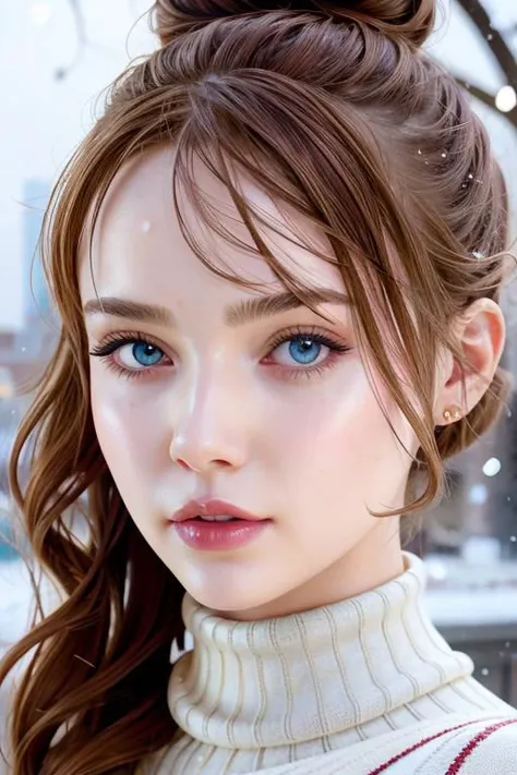 photo of a woman, monbarb8-2784:0.99, ((pale skin)), ((hair up, hair in bun, dark brown hair):1.2)((turtleneck sweater):1.2),((closeup, portrait)),((outdoors, snow, city):1.2),,((red lipstick, eyeliner, eye shadow, blush):1.2), ((best quality, masterpiece, extreme details, high resolution):1.2),((detailed eyes, beautiful eyes, detailed face, beautiful face):1.2), photo of the most beautiful artwork in the world, professional majestic (photography by Steve McCurry), 8k uhd, dslr, soft lighting, high quality, film grain, Fujifilm XT3 sharp focus, f 5.6, High Detail, Sharp focus, dramatic, blonde hair, blue eyes,<lora:Tanlines05:0.8>, <lora:skin_tone_slider_v1:1.4>, <lora:GodPussy1 v4:0.15>, <lora:add_detail:0.6>, <lora:hourglassv01:0.7>
